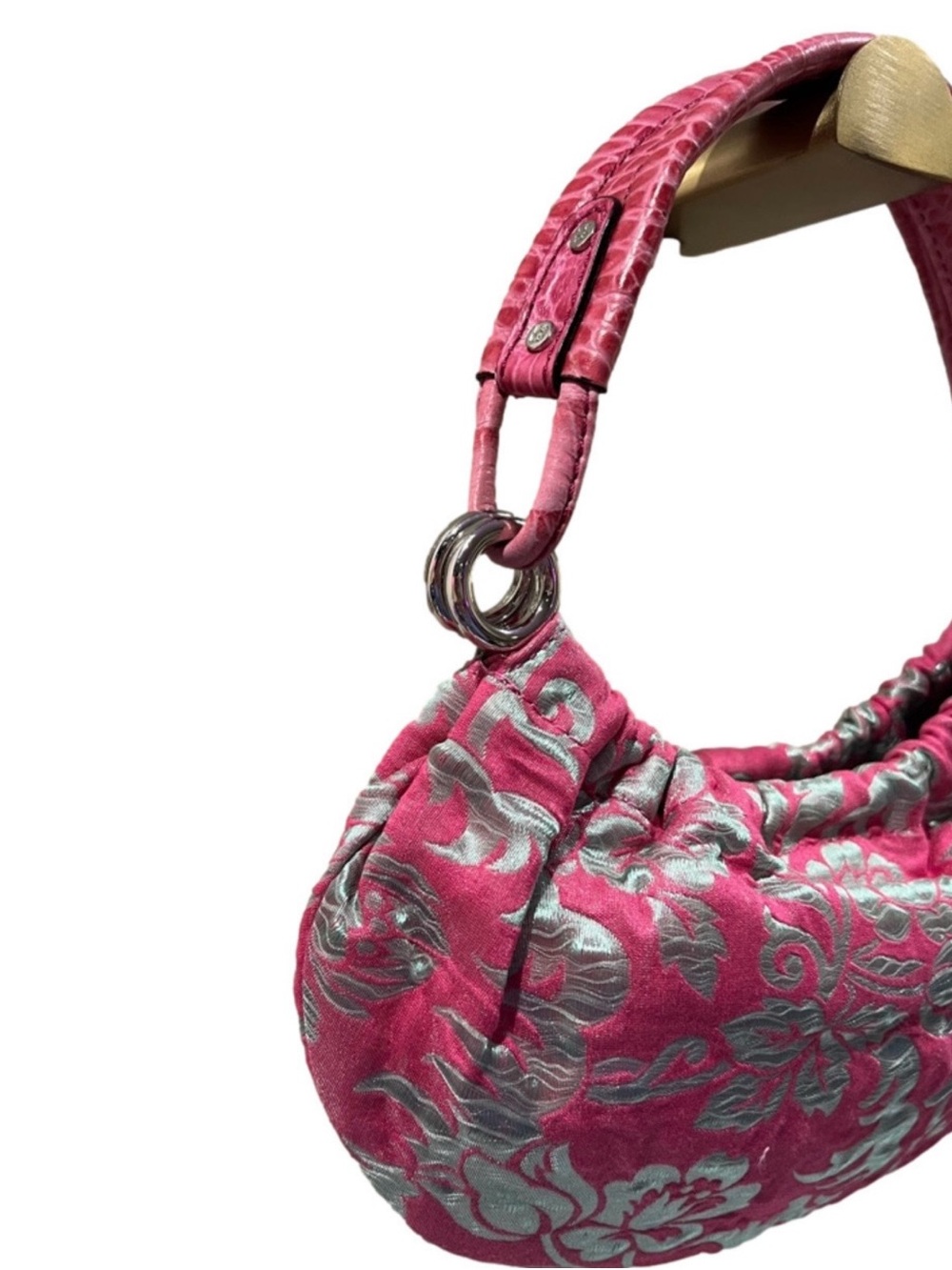 Vintage 2007 Kate Spade  Hobo Bag Pink & Silver Brocade Marina - Picture 3 of 13